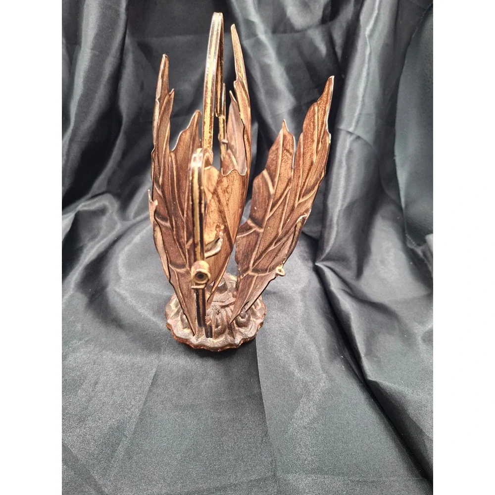 Vintage Copper Tone Folding Metal Maple Leaf Tiered Serving Tray Stand Decor